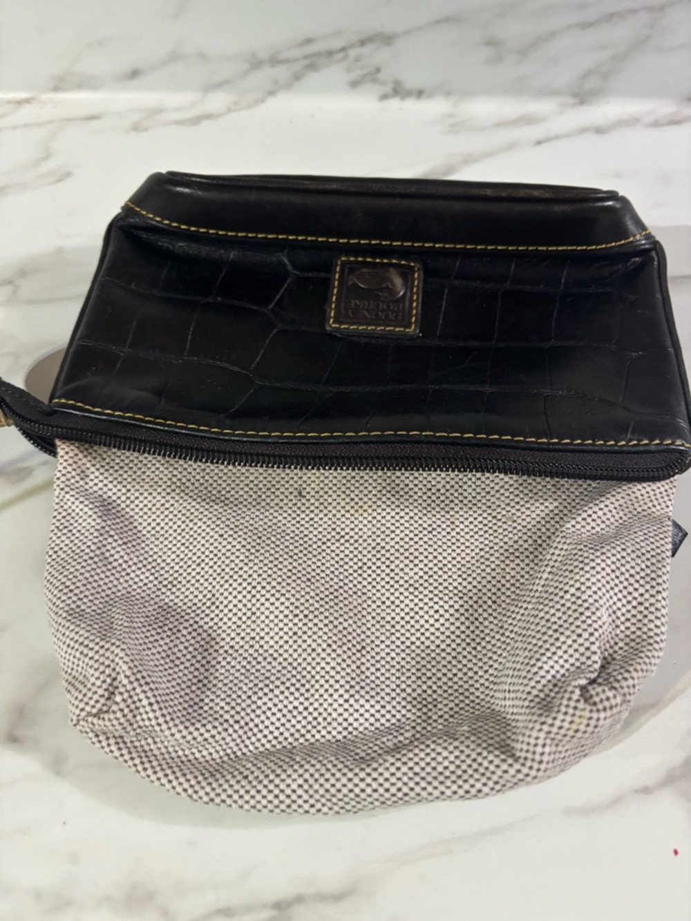 Dooney & Bourke Croc-Embossed Leather Toiletry Pouch with Yellow Stitching - Picture 9 of 10